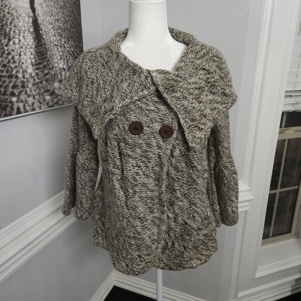 Vintage Vertigo Mohair Wool Sweater Cardigan M Speckled Moss Shawl Bell Sleeve